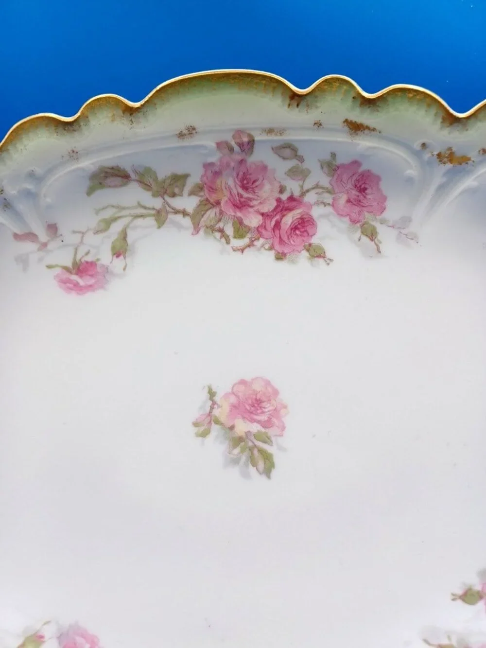Belle Epoch  GDA Haviland Limoges Rose Scalloped Serving Tray Platter Antique